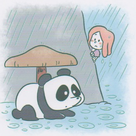 panda sotto al fungo