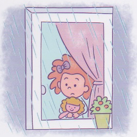 bambina guarda dalla finestra